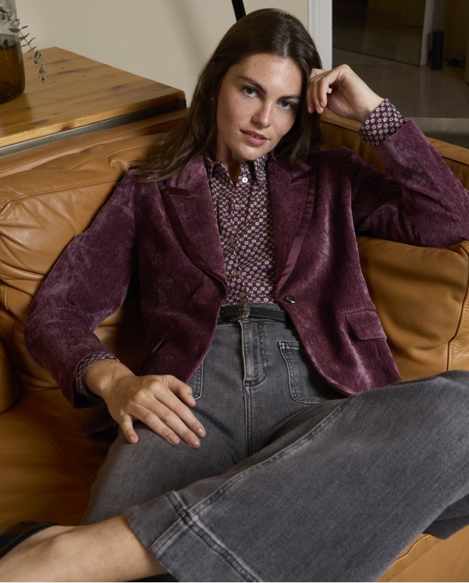 Blazer in velluto con revers a lancia Mirtillo