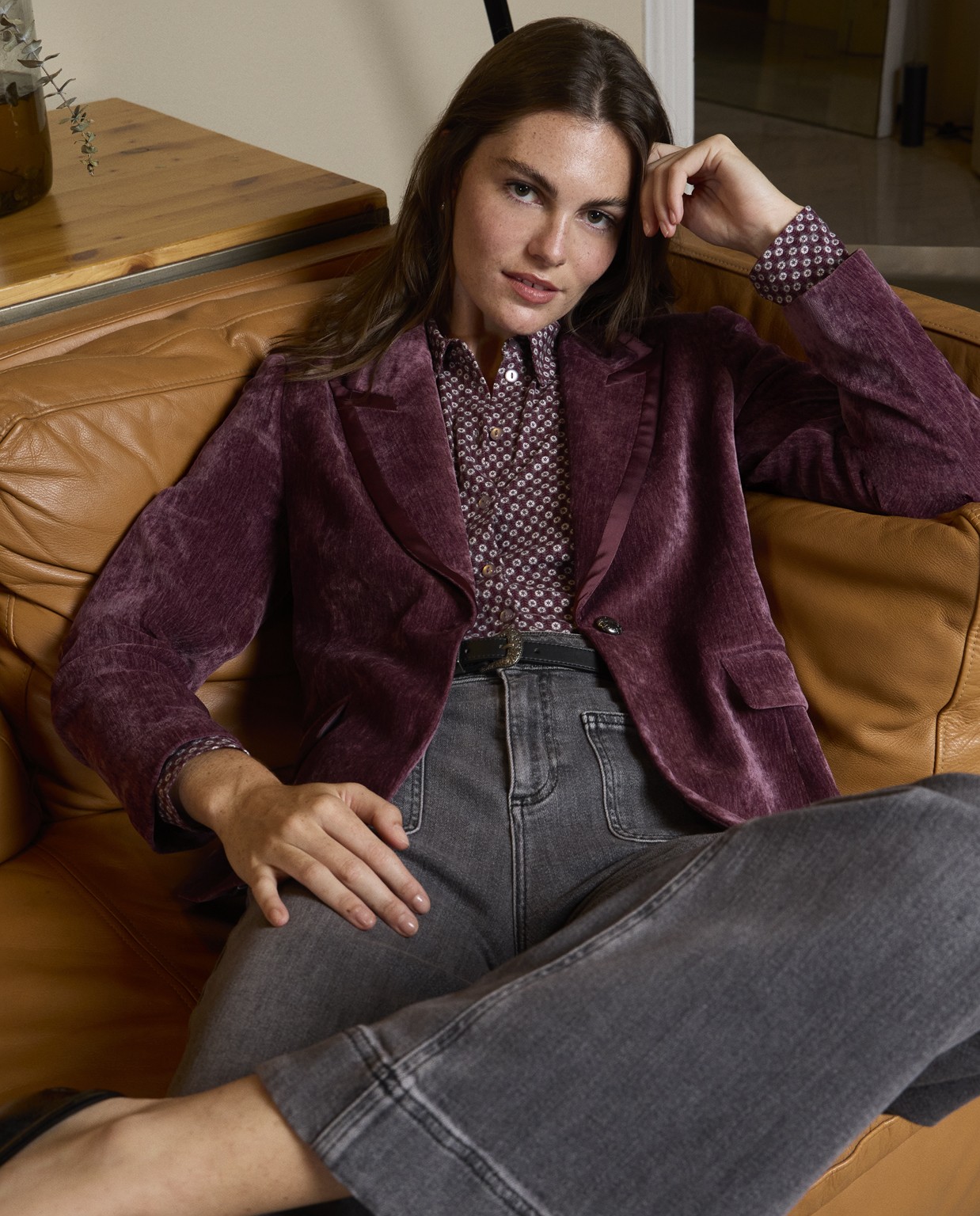 Blazer in velluto con revers a lancia Mirtillo