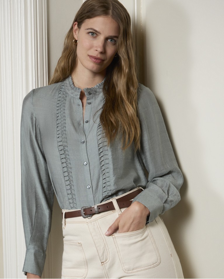 Flowing viscose blouse with gathers Steel Blue
