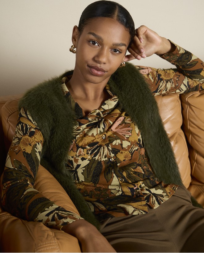 Gilet senza zip con texture di pelliccia Verde