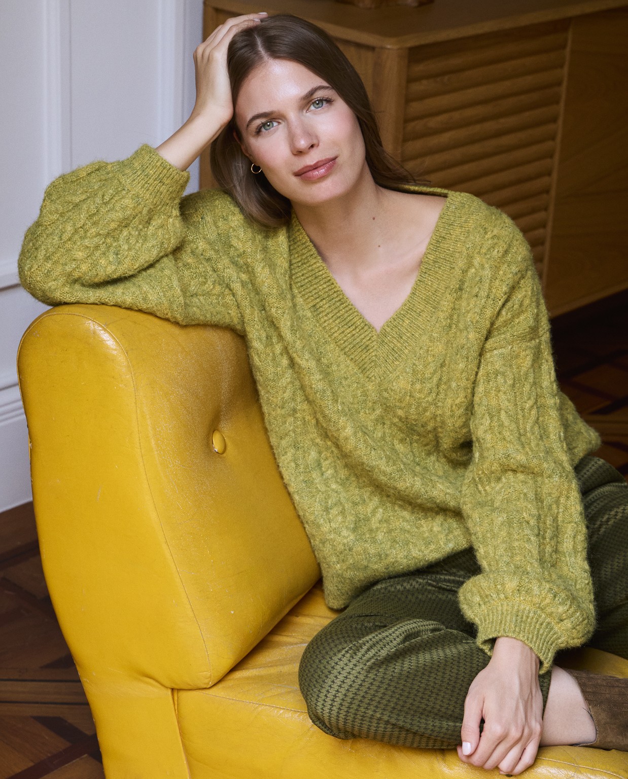 Maglione a maglia grossa con struttura aranese Cachi scuro
