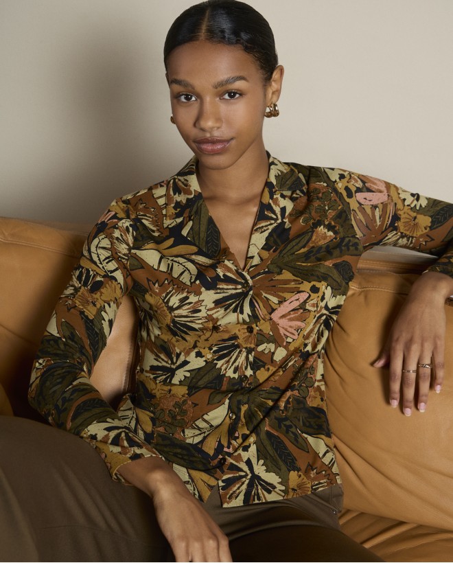 Chemise imprimée avec col à revers Khaki