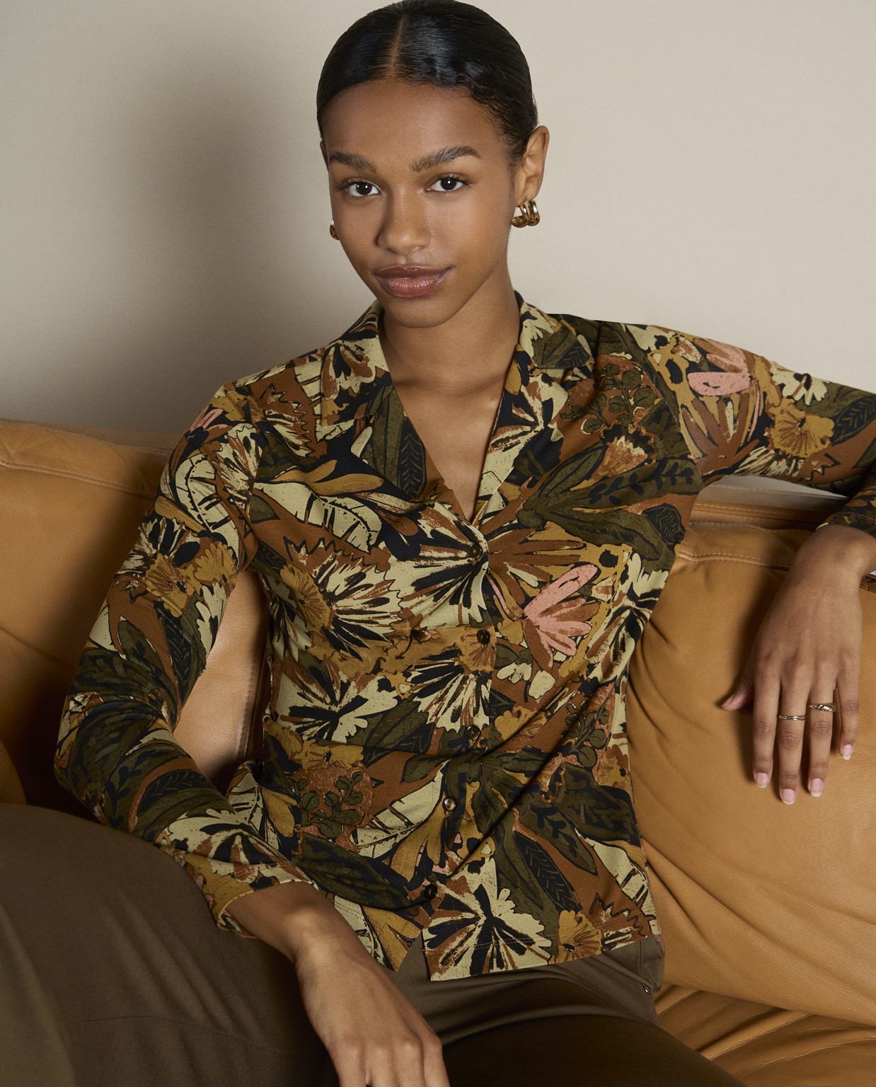 Printed shirt with lapel collar Khaki