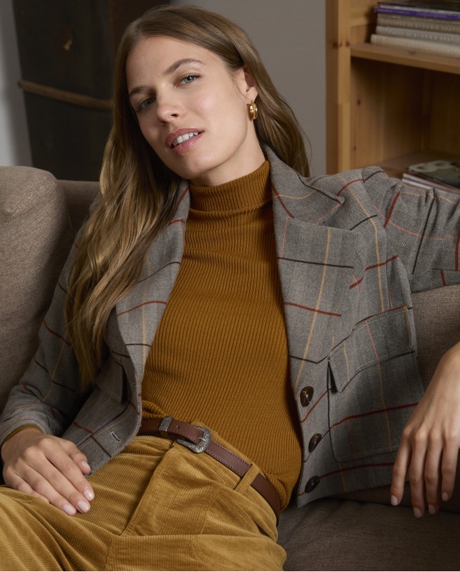 Blazer cropped a quadri Camel