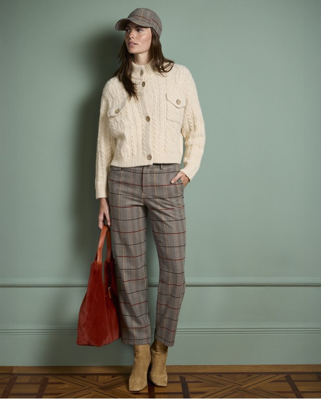 Pantaloni dritti a quadri Camel