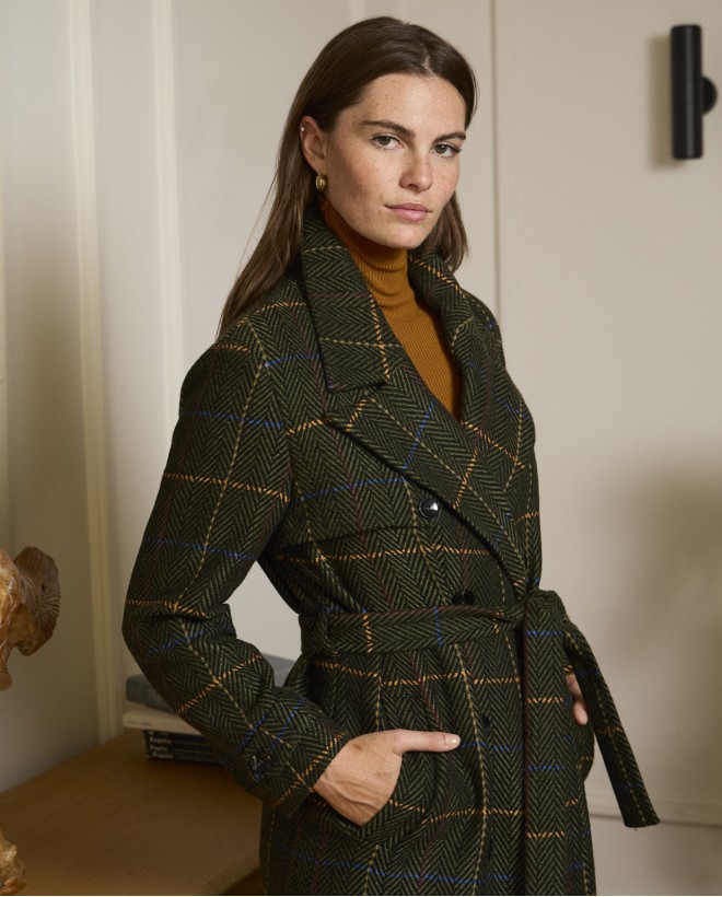 Trench incrociato in misto lana Kaki