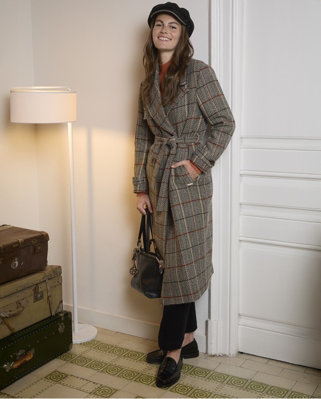 Trench incrociato in misto lana Camel