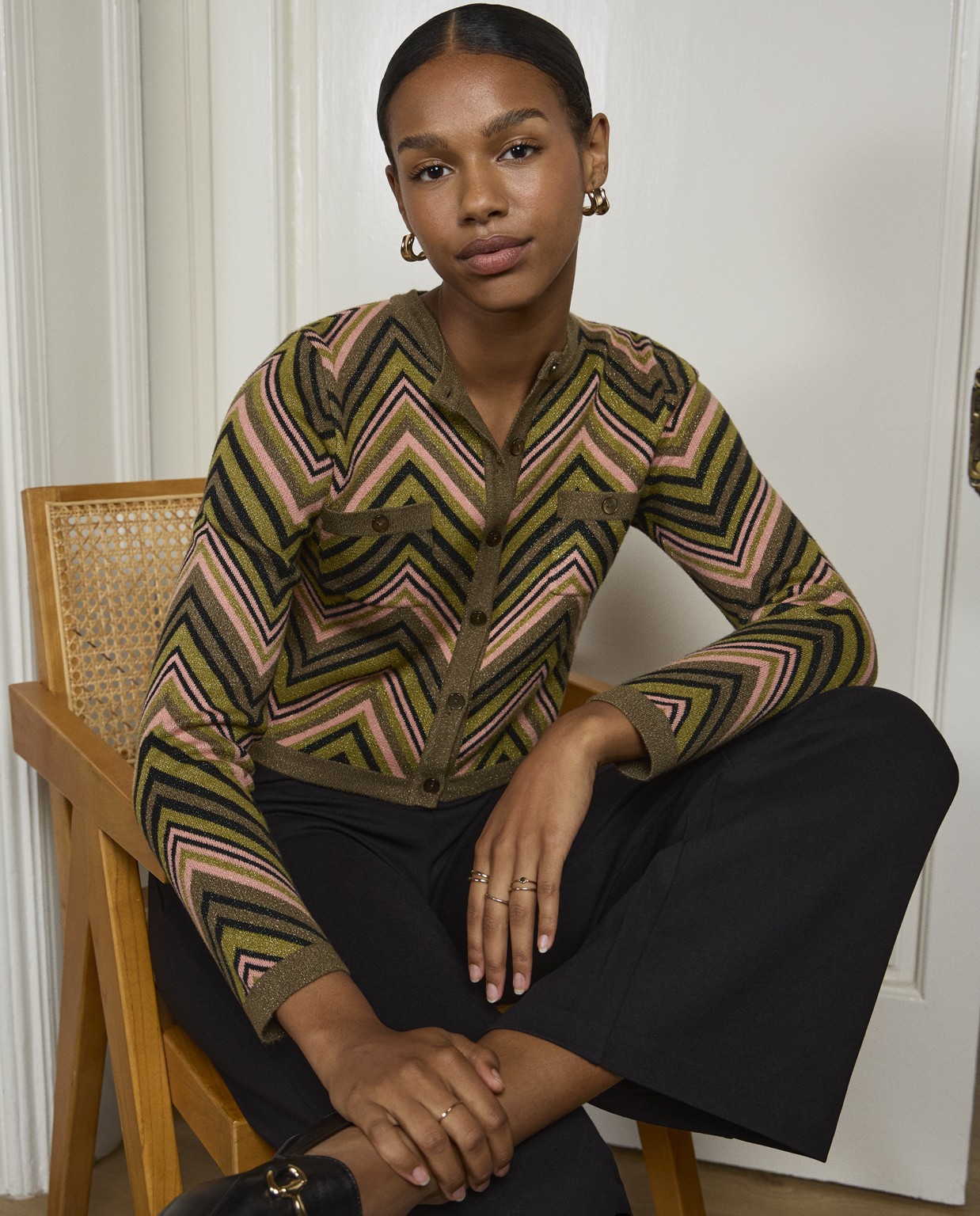 Veste en maille zigzag lurex Vert