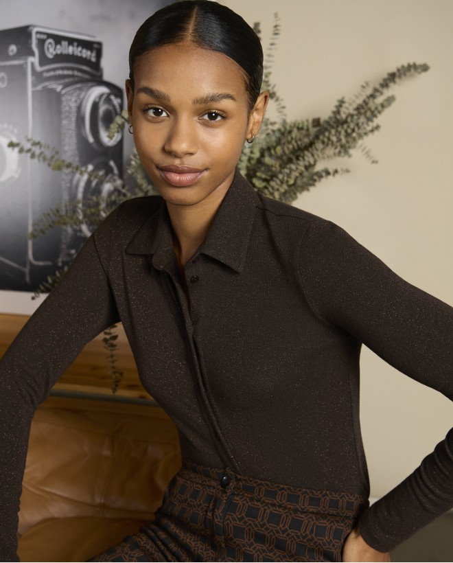 Chemise en lurex extensible Chocolat