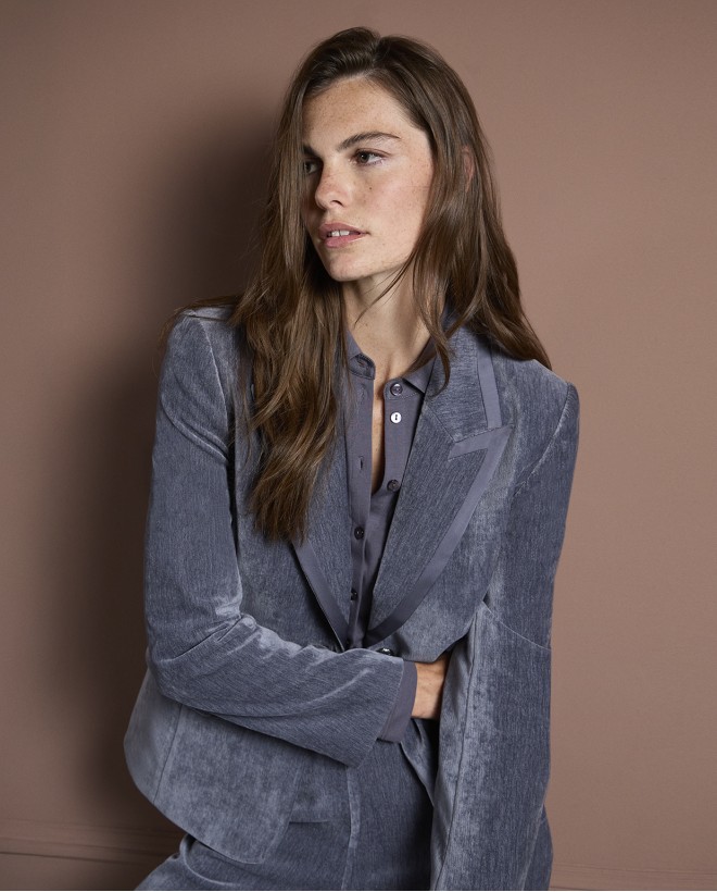 Blazer in velluto con revers a lancia Grigio