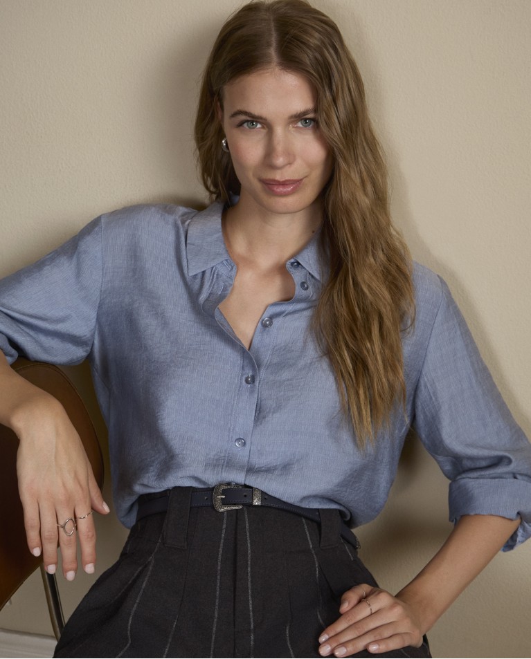 Camicia oversize con maniche a campana Grigio