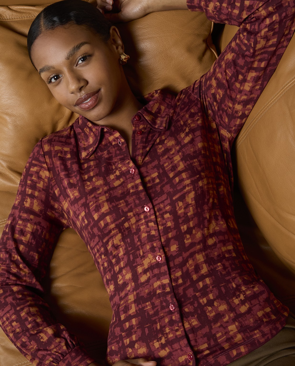 Printed long sleeve shirt Maroon