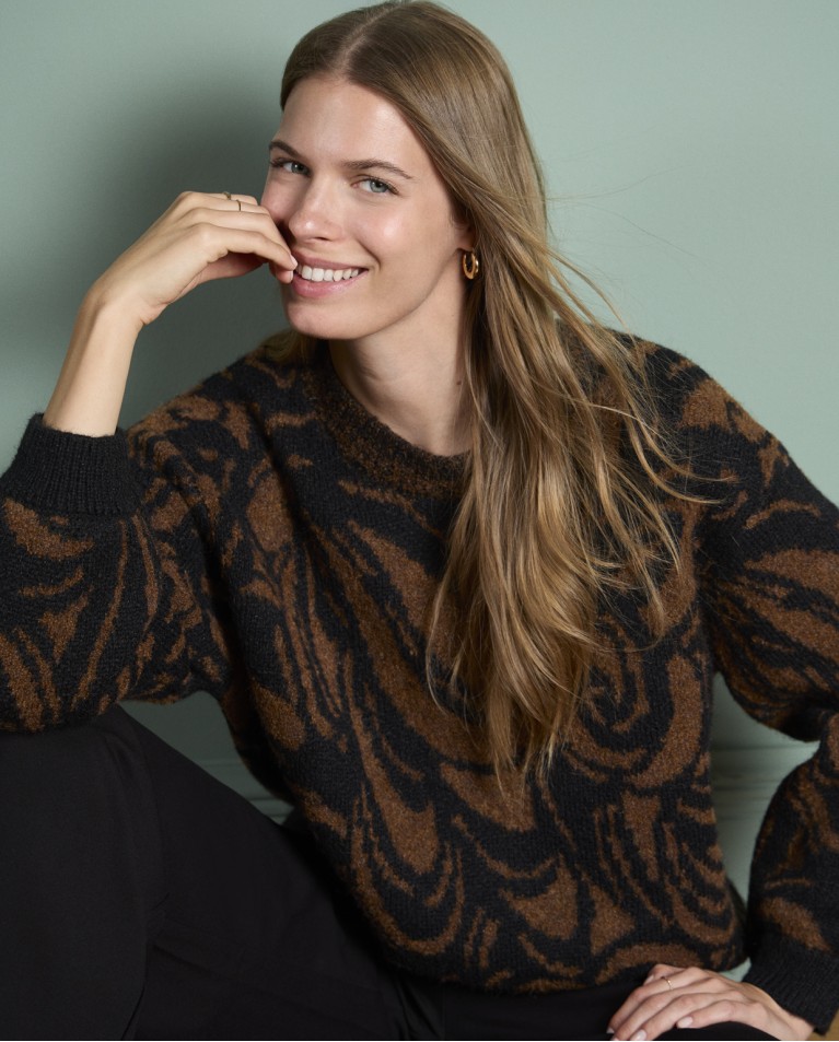 Pull en maille jacquard souple Marron