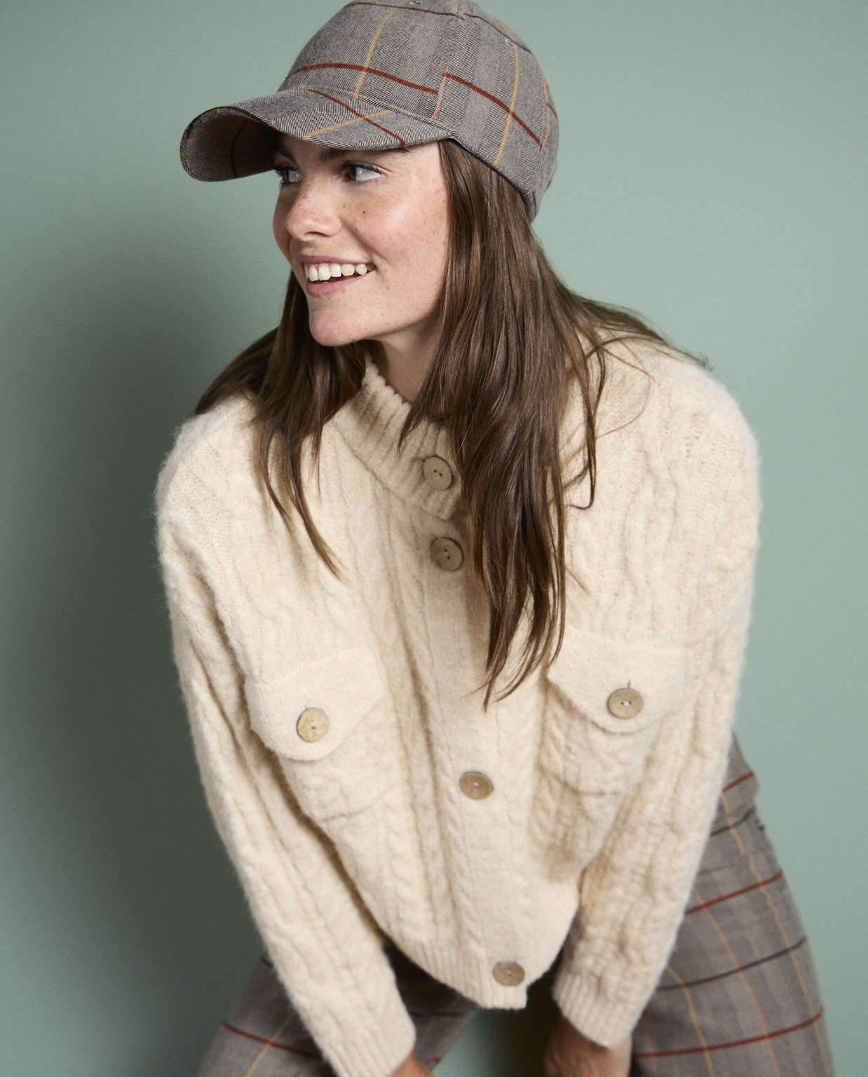 Cappello da baseball con tessuto a quadri Camel