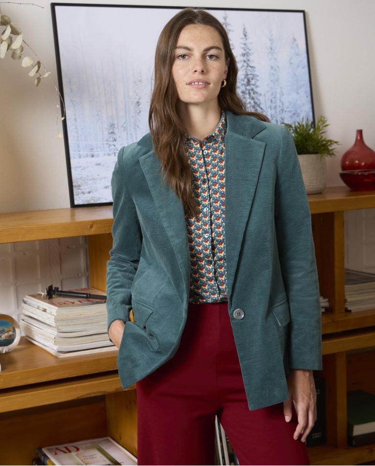 Blazer in velluto a coste con fodera Blu acciaio