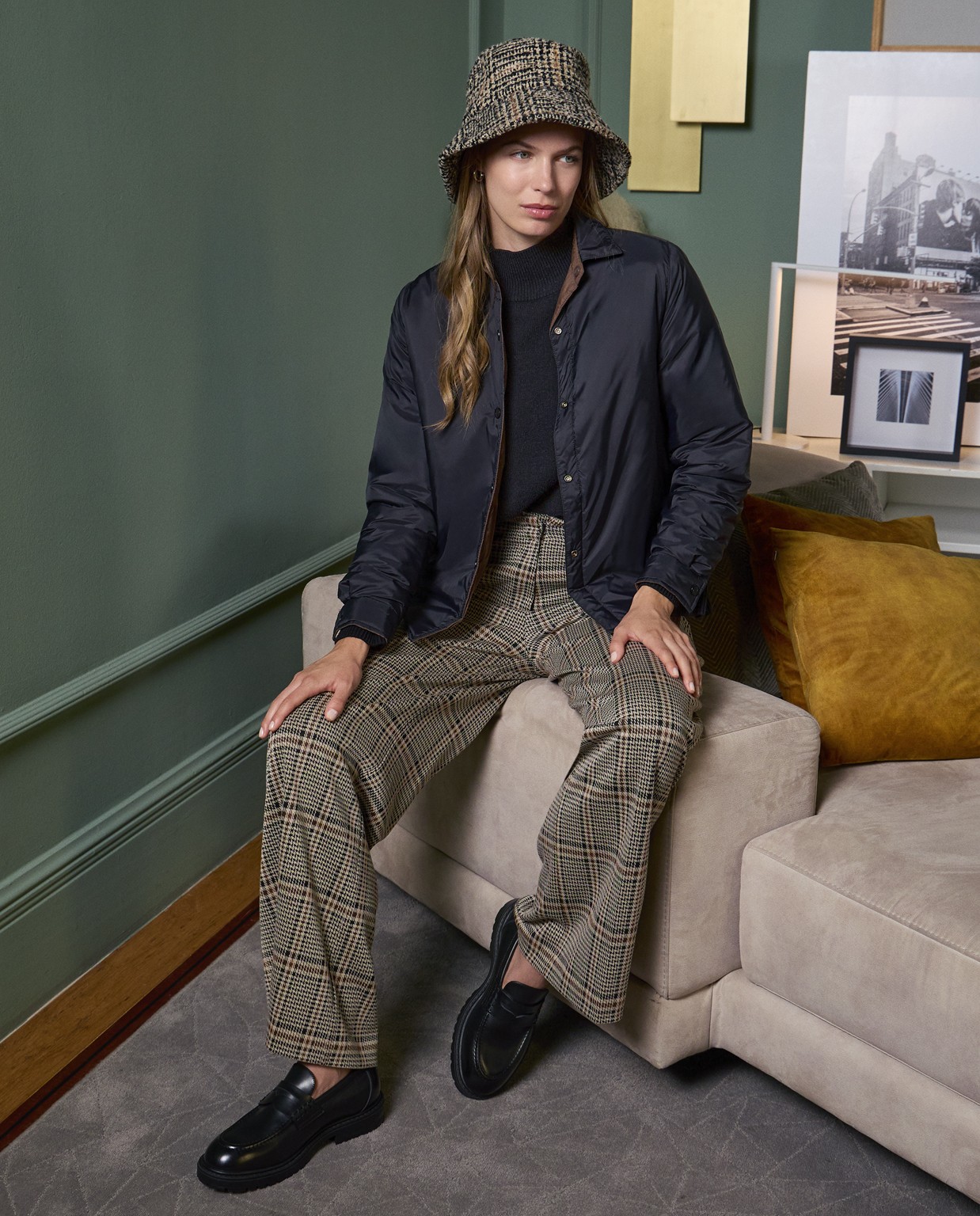 Chapeau baquet en laine mélangée Noir