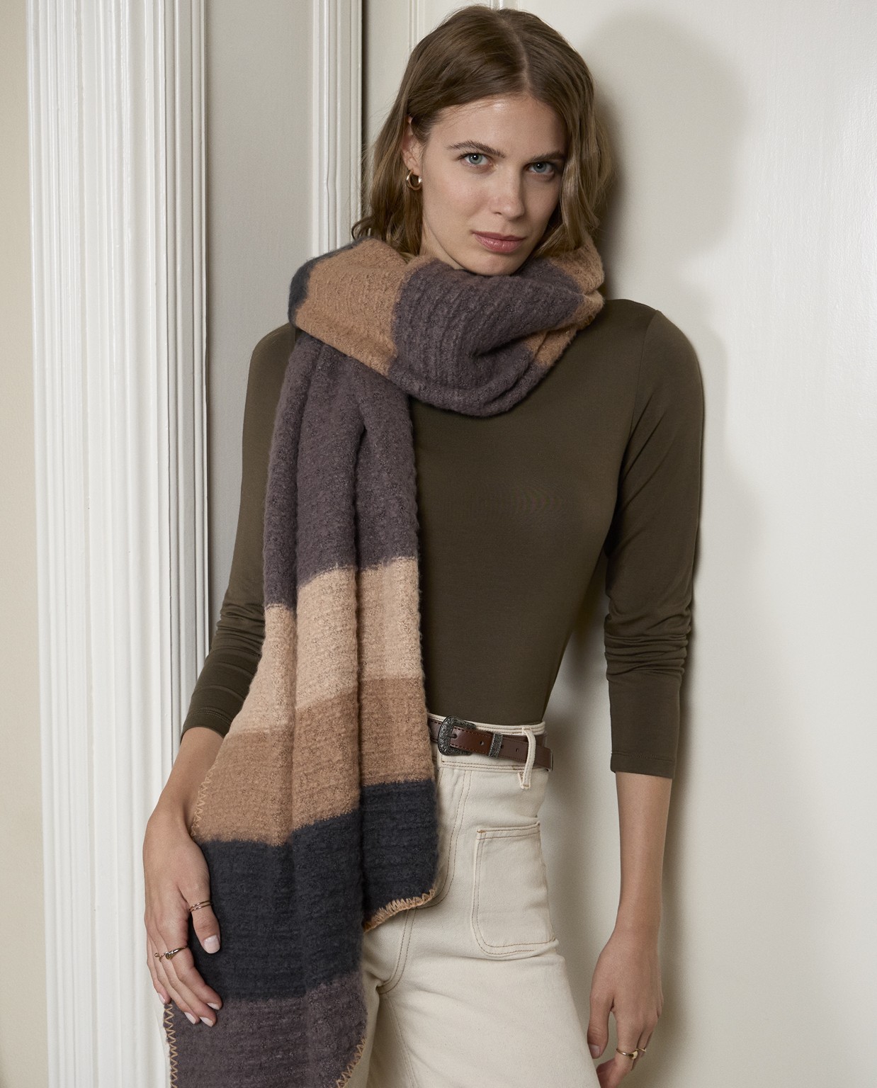 Echarpe en tricot rayé Chocolat