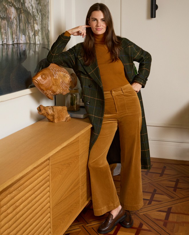 Pantalon large en velours côtelé Moutarde