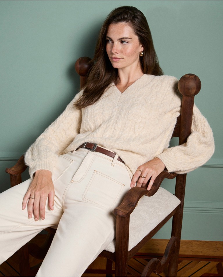 Chunky sweater with aranese texture Sand