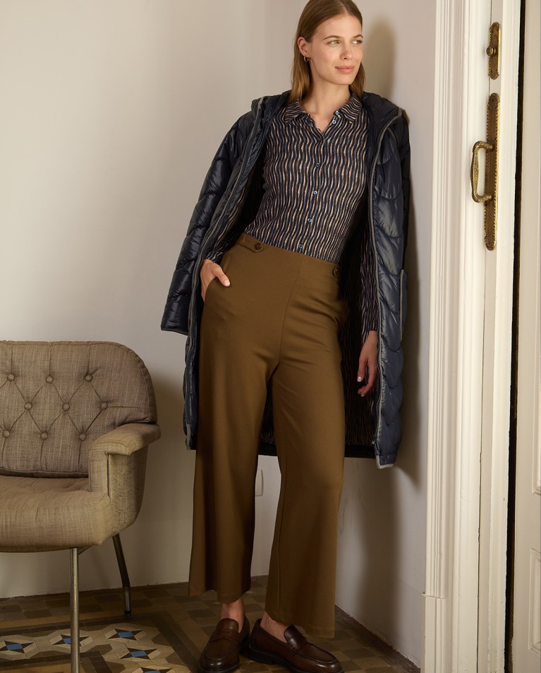 Pantalon cheville à coupe évasée Kaki foncé