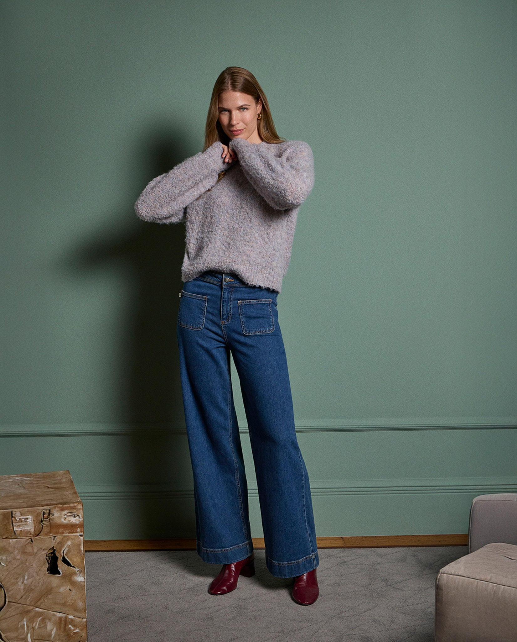 Pantalón vaquero corte flare Indigo