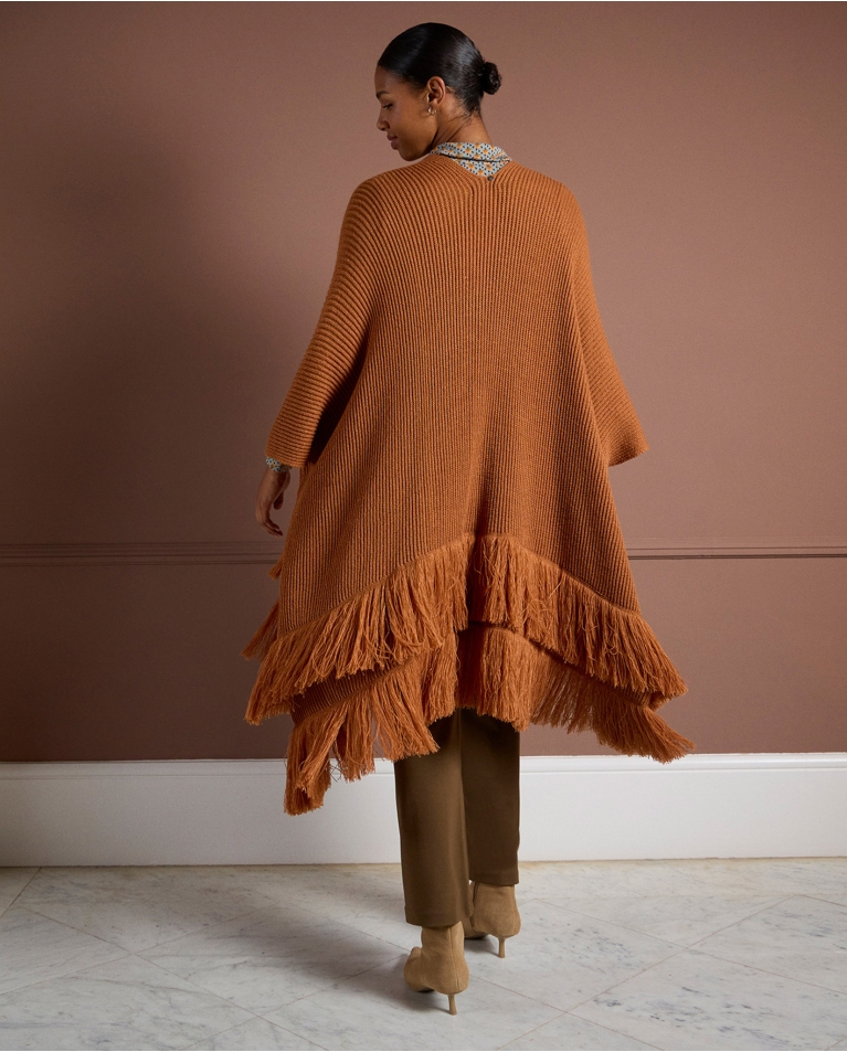 Poncho tricot con frange Light came