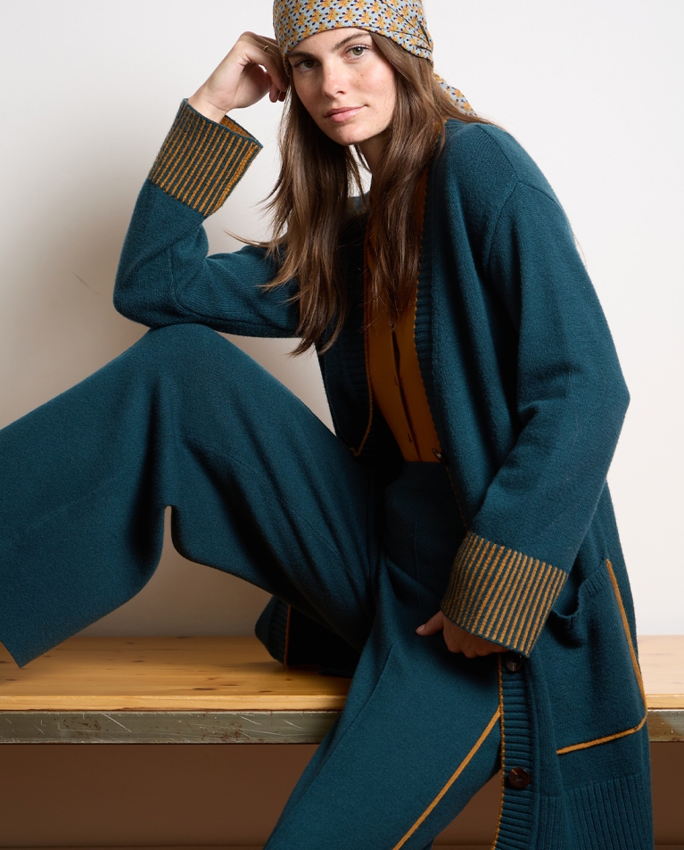 Contrast piping knit pants Bottle Green