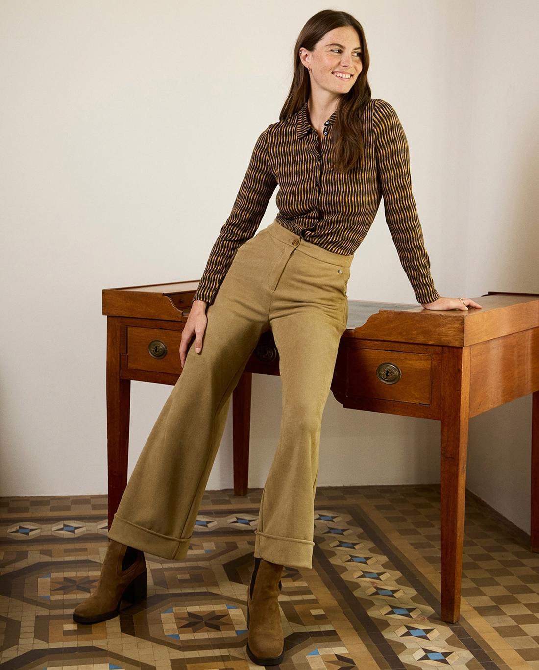 Pantalon large en velours Sable