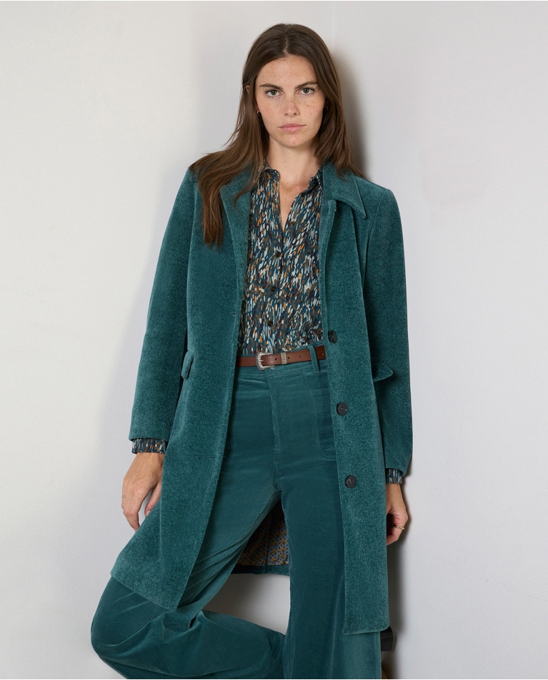 Manteau long structuré en chenille Bleu acier