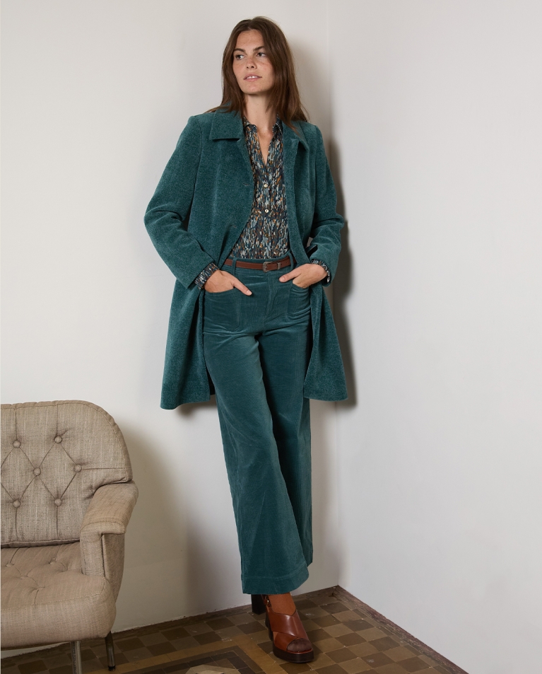 Pantalon large en velours côtelé Bleu acier
