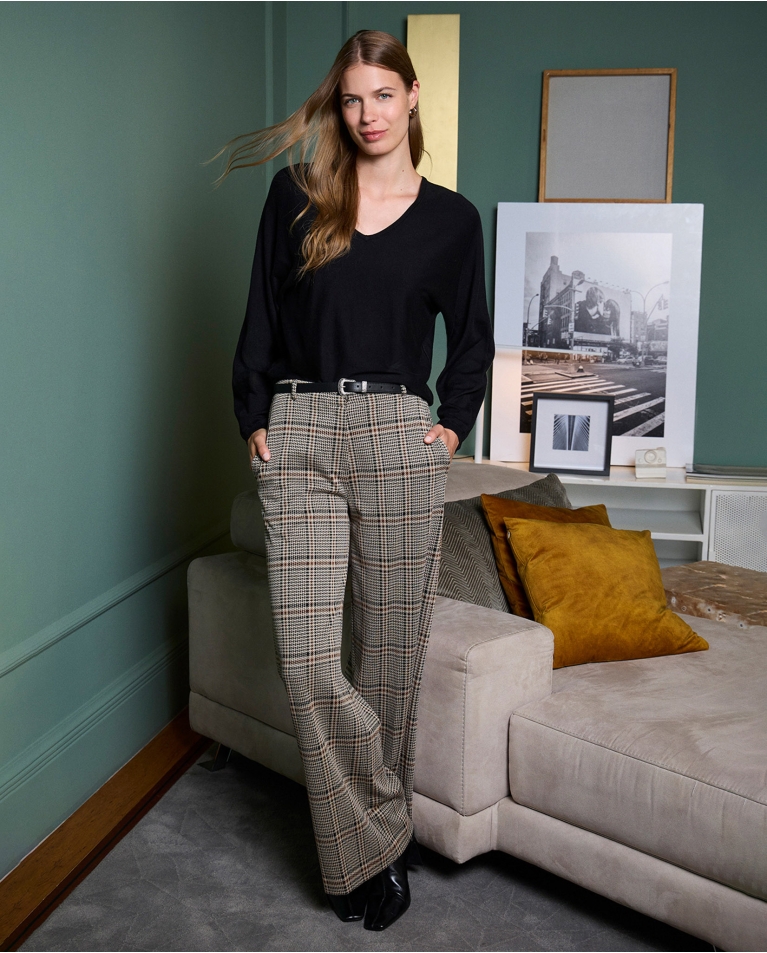 Pantalon jacquard à jambe large Noir