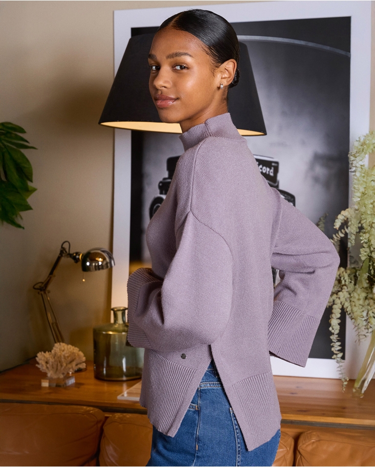 Jersey suave con manga acampanada Gris Empolvado