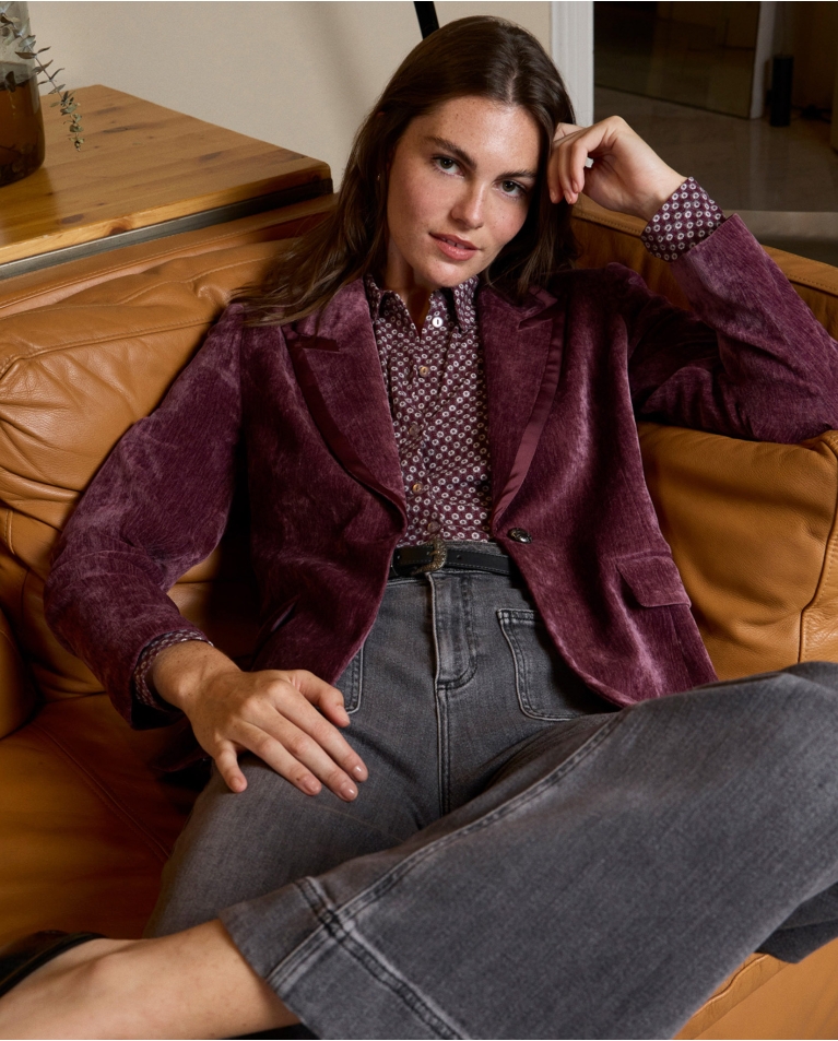 Blazer in velluto con revers a lancia Mirtillo