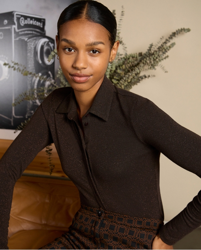 Camicia in lurex stretch Cioccolato