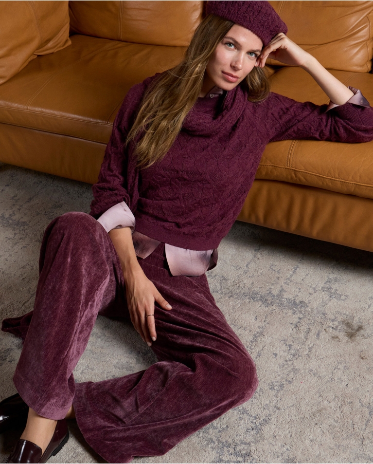 Maglia con motivo a trecce Bordeaux