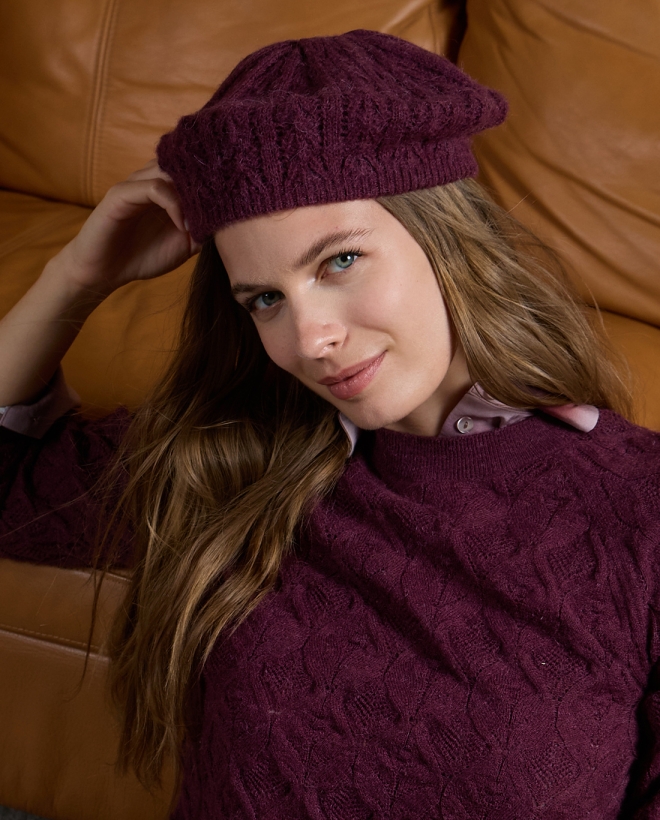 Béret en tricot fantaisie Prune