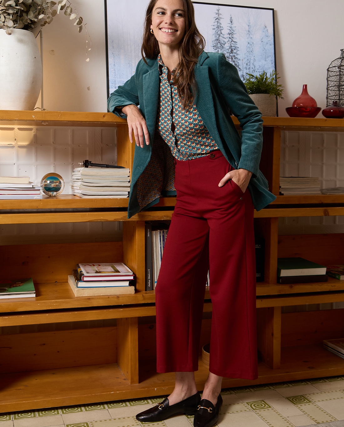 Pantaloni alla caviglia con taglio svasato Rosso inglese