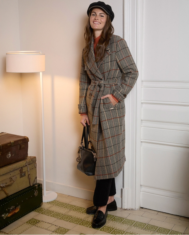 Wool blend crossover trench coat Camel