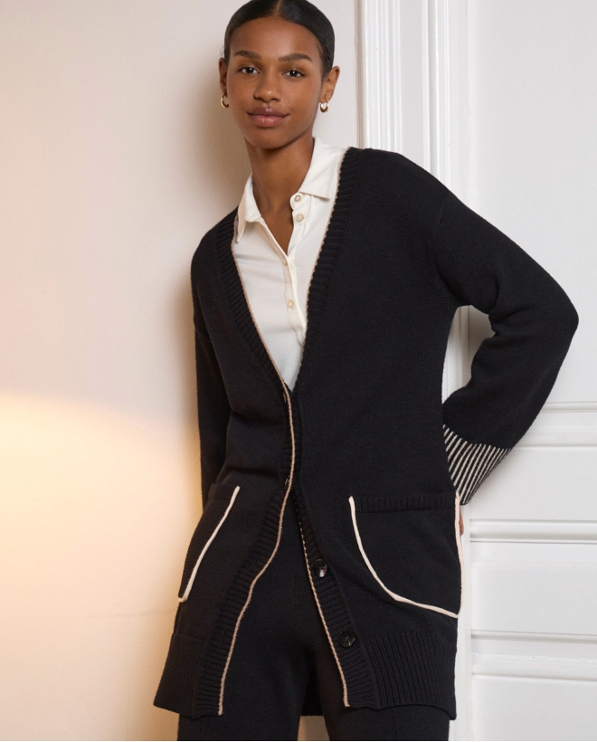 Cardigan lungo con tasche e...