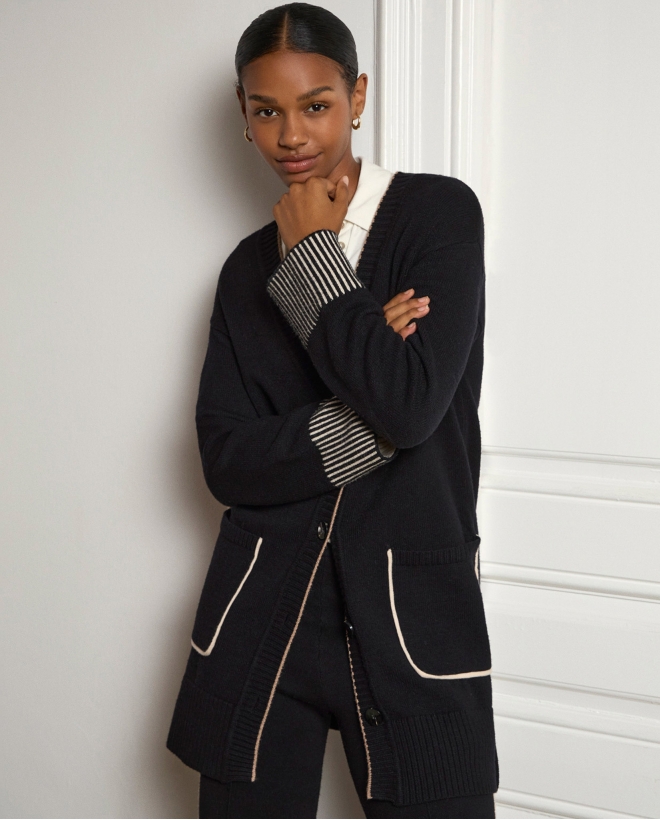 Cardigan lungo con tasche e...