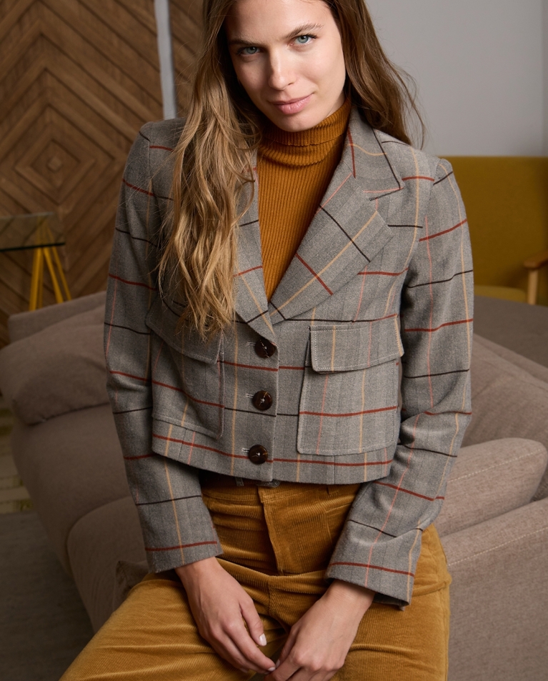 Cropped plaid blazer Camel