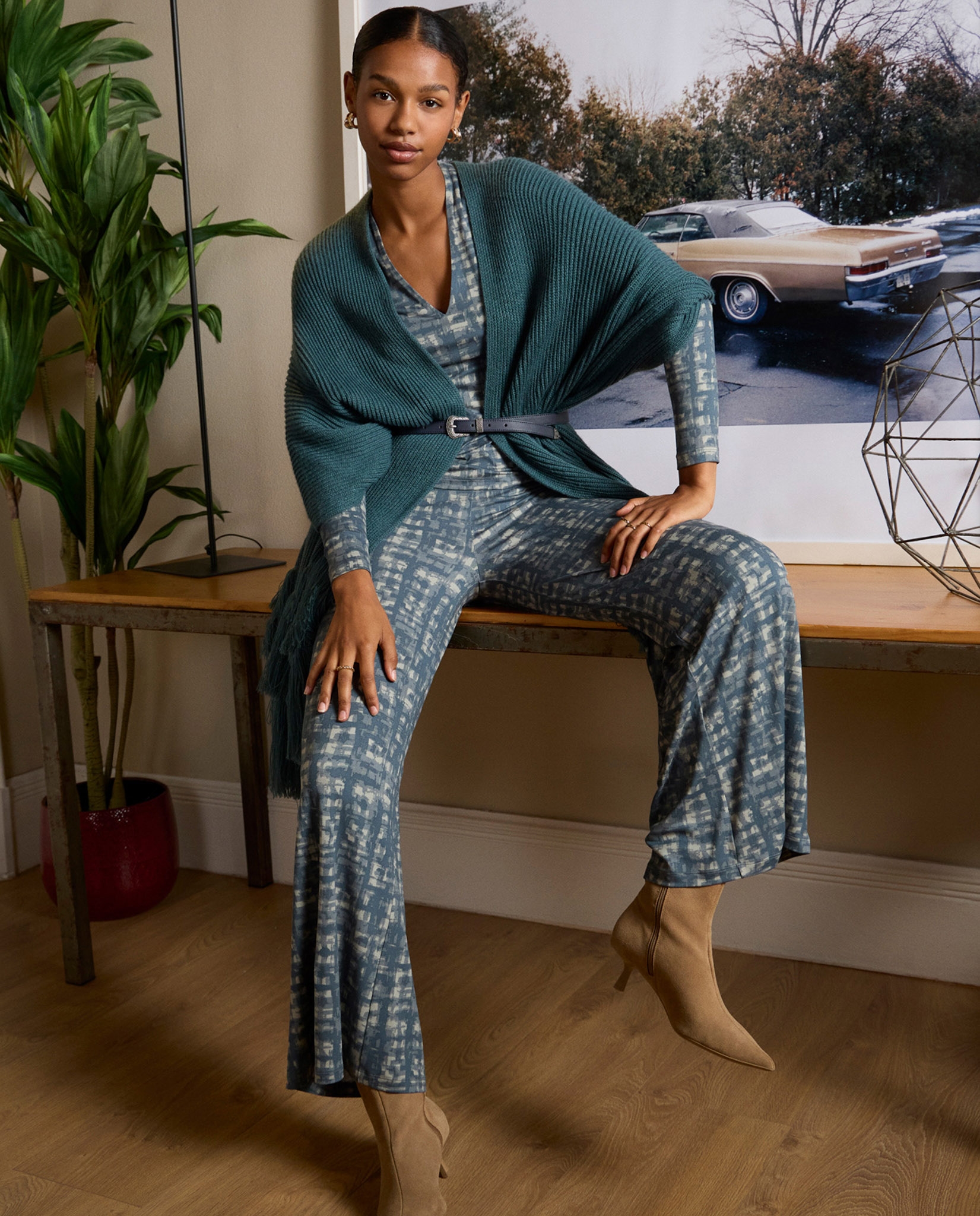 Pantalón oversize fluido estampado Azul acero