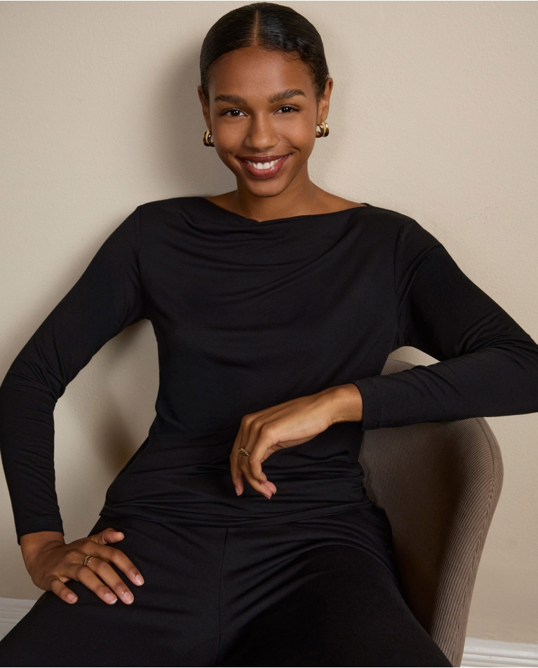 Bamboo viscose boat neck t-shirt Black