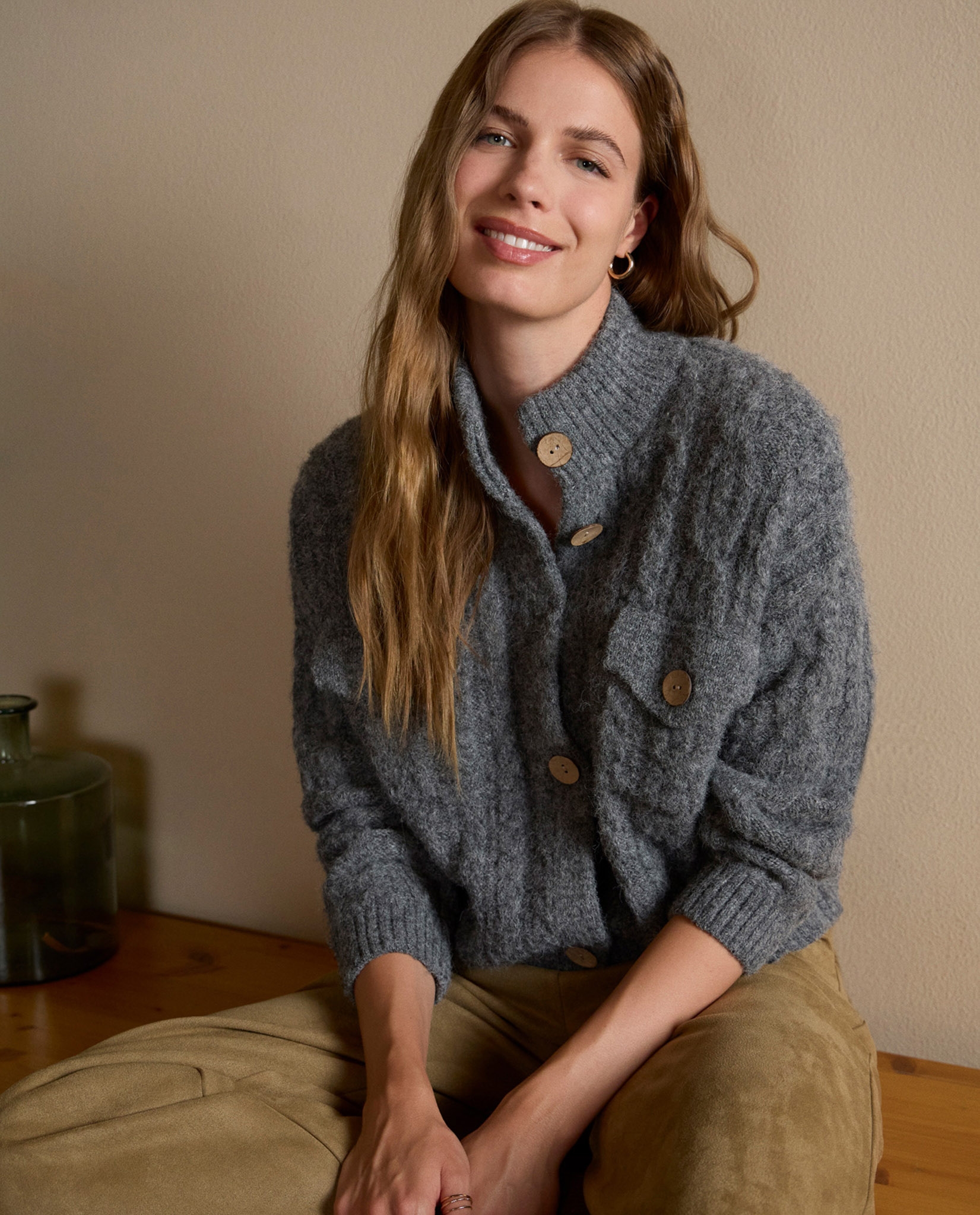 Aranese textured chunky cardigan Grey