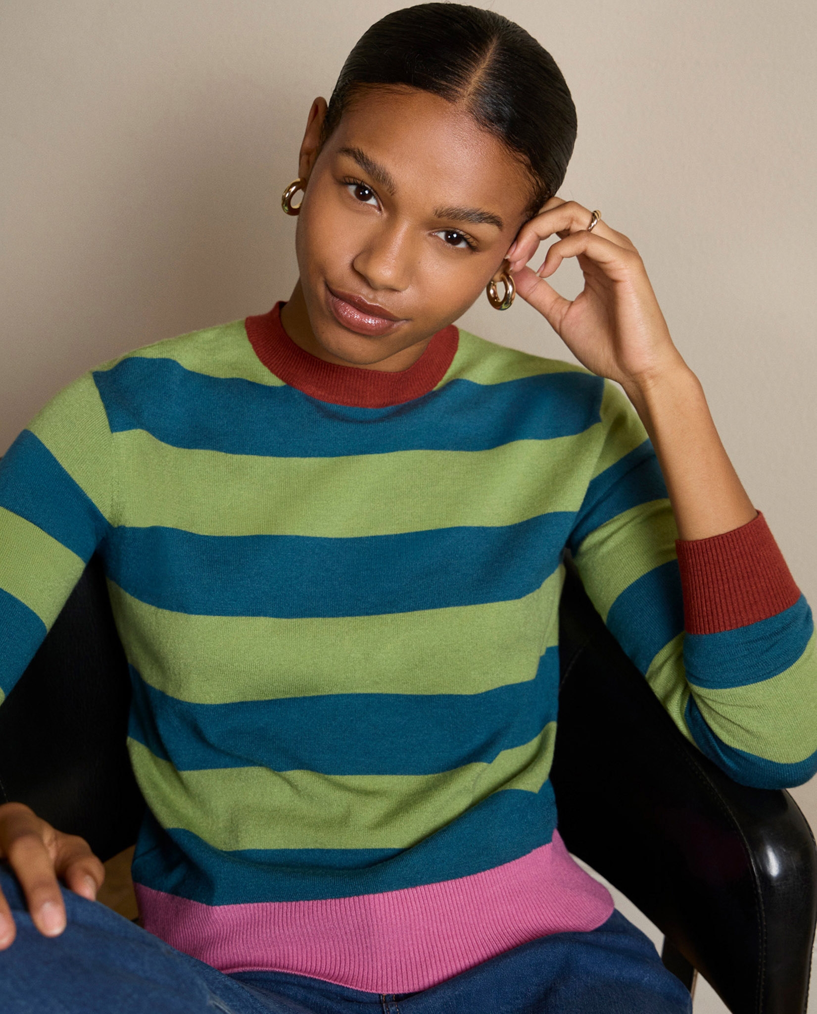 Maglia girocollo a righe Verde