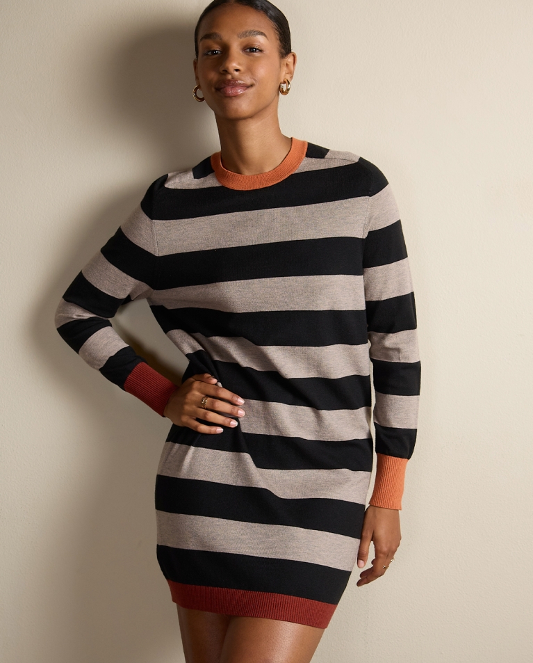 Vestido recto de rayas original Negro