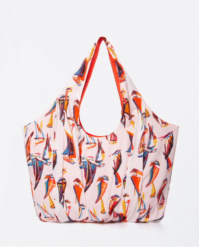 Bolsa de asas con pliegues. Estampada Naranja