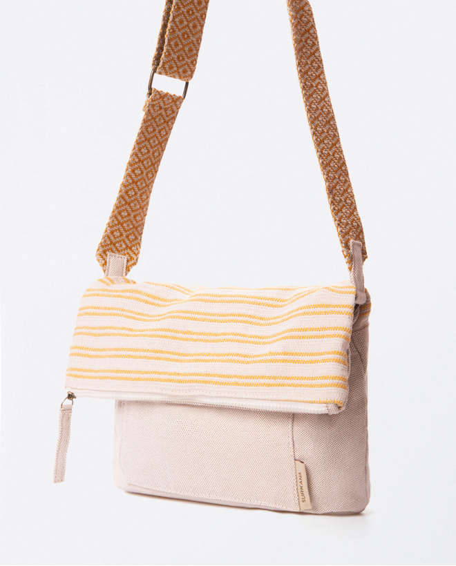 Jacquard shoulder bag with flap. Stripes Yellow