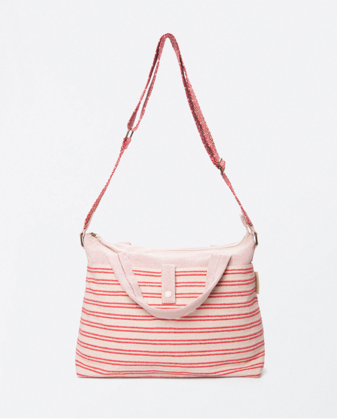Bolso bandolera de Jacquard con asa. Rayas Rojo