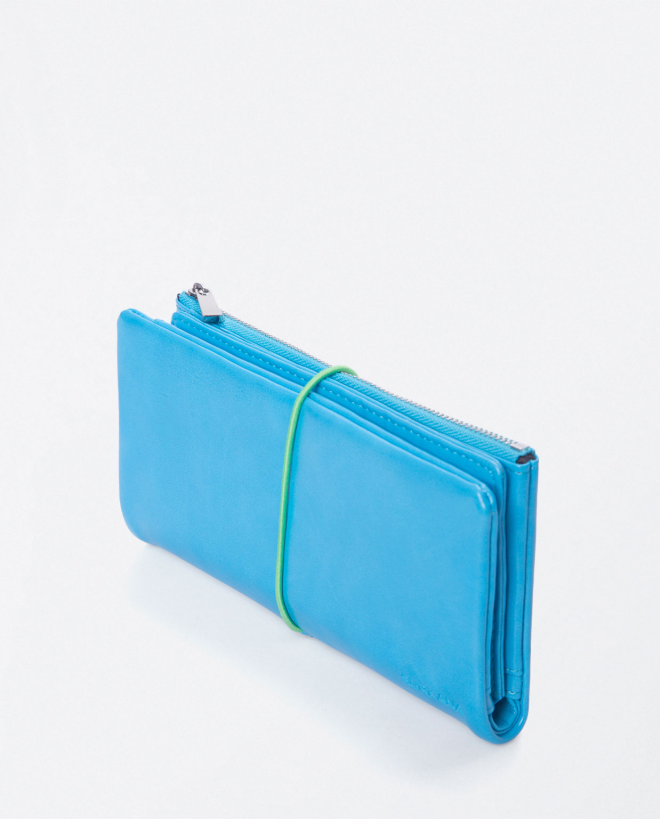 Long wallet with card holder and coin purse. Plain Sky blue